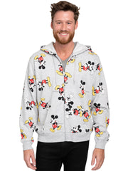 Disney Mens Mickey Mouse Zip Up Hoodie All-Over Print Sweatshirt Heather Gray