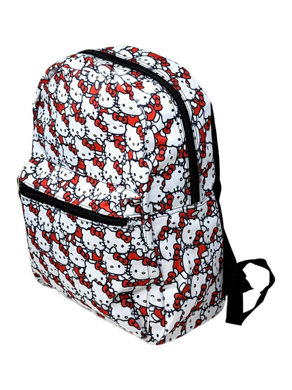 Hello Kitty Backpack 16" All-over Print Sanrio Girls White w/ Front Pocket