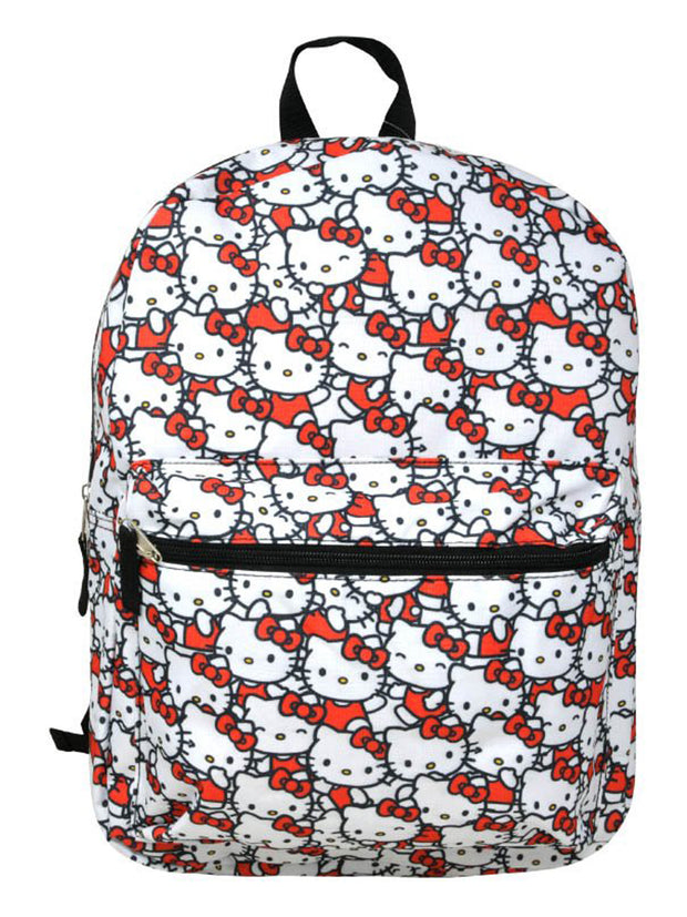Hello Kitty Backpack 16" All-over Print Sanrio Girls White w/ Front Pocket