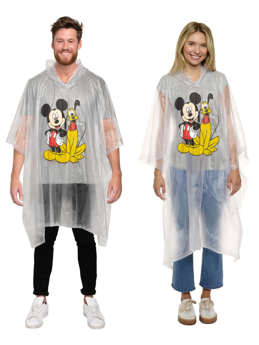 Adult Disney Mickey Mouse & Pluto Rain Poncho 2-Pack Set Water Resistant
