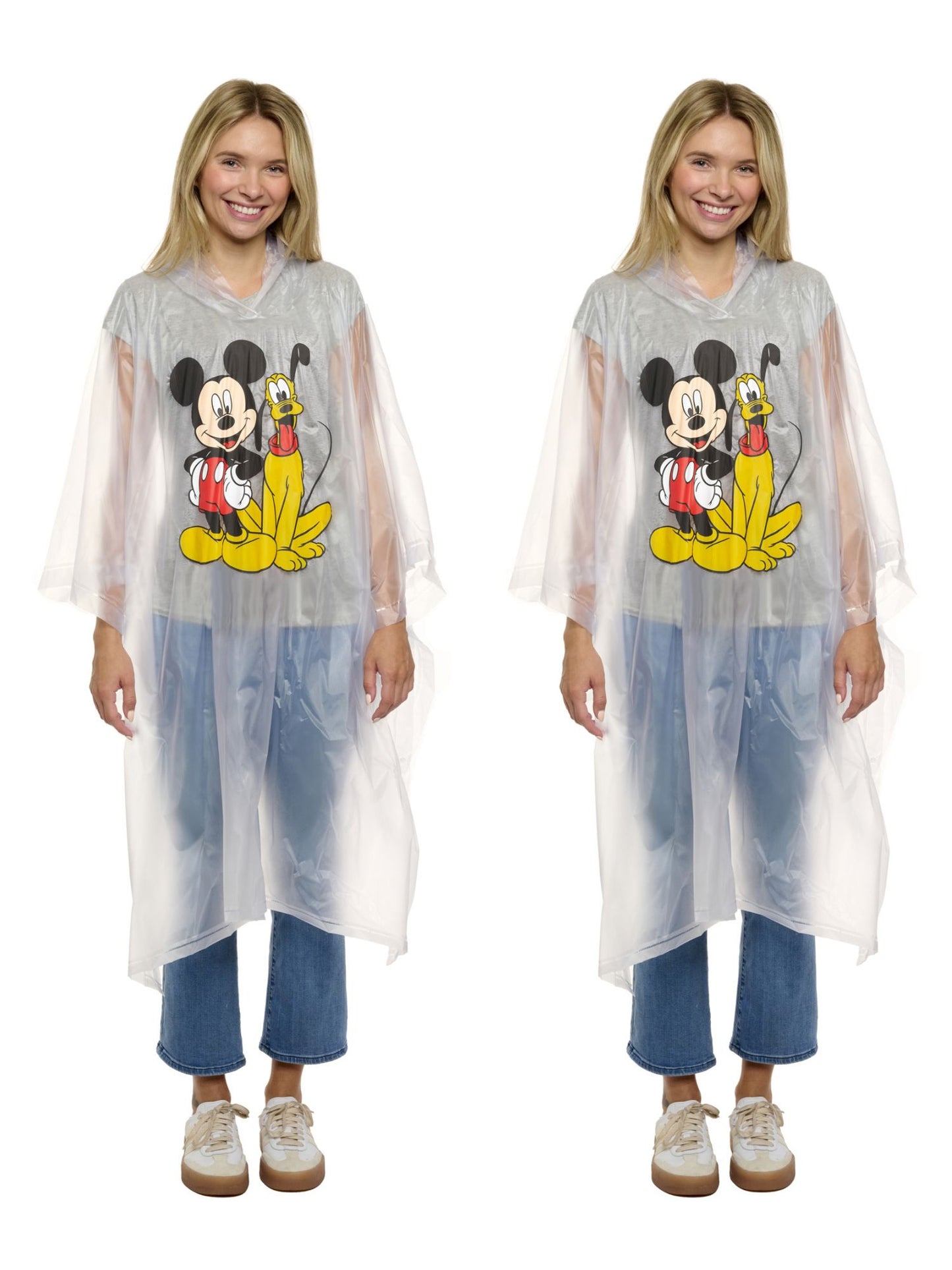 Adult Disney Mickey Mouse & Pluto Rain Poncho 2-Pack Set Water Resistant