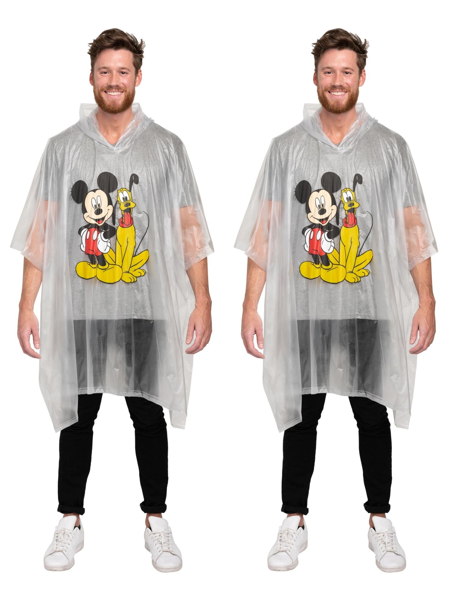 Adult Disney Mickey Mouse & Pluto Rain Poncho 2-Pack Set Water Resistant