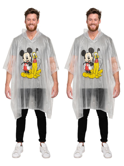 Adult Disney Mickey Mouse & Pluto Rain Poncho 2-Pack Set Water Resistant