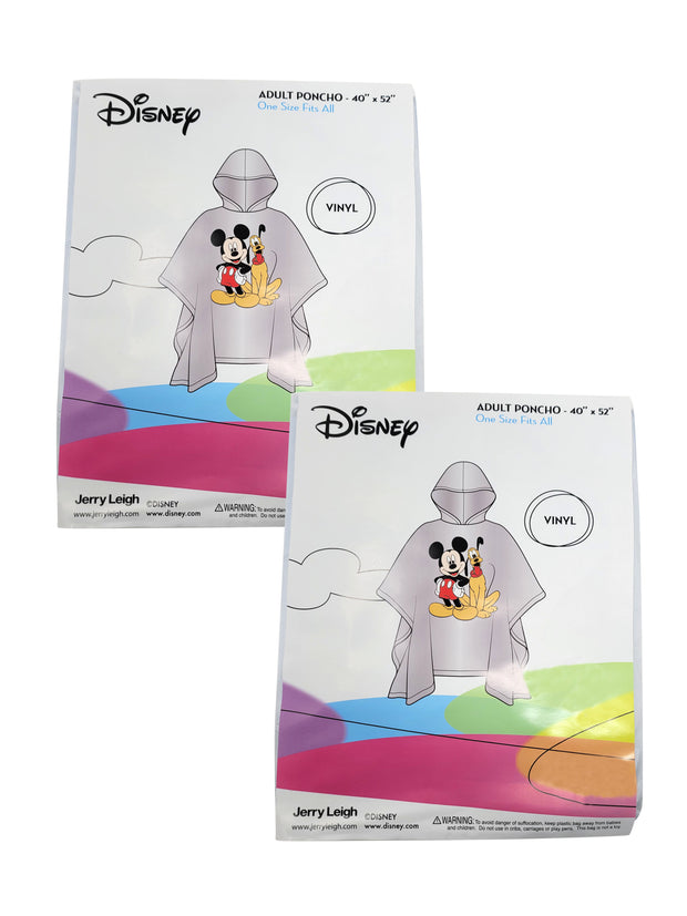 Adult Unisex Disney Mickey Mouse & Pluto Rain Poncho Water Resistant 2-Pack Set