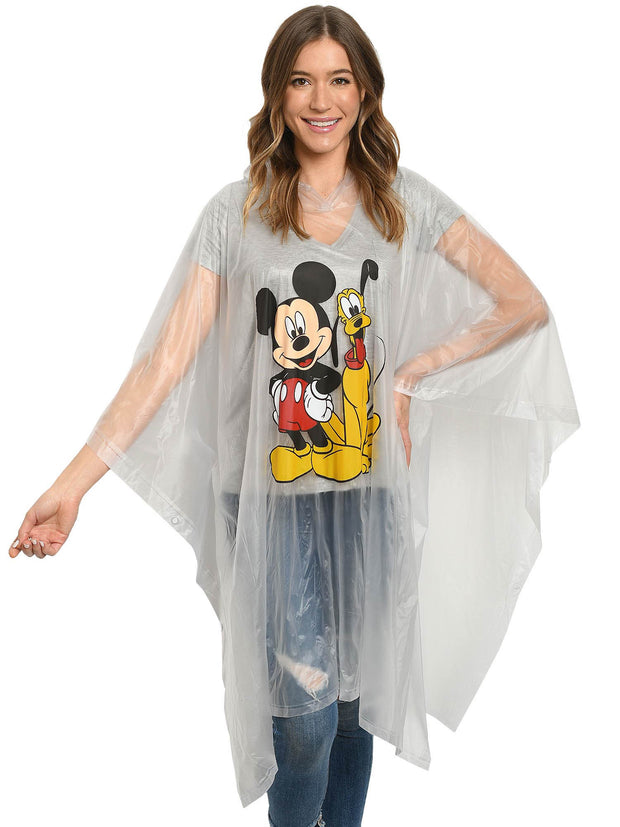 Disney Mickey Mouse & Pluto Women's Adult Rain Poncho Water Resistant