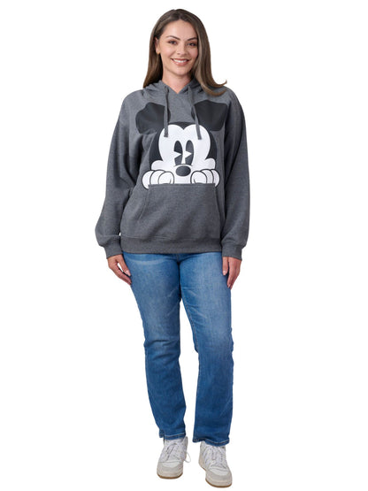 Disney Mickey Mouse Women's & Plus Size Graphic Hoodie, Charcoal Fleece Pullover