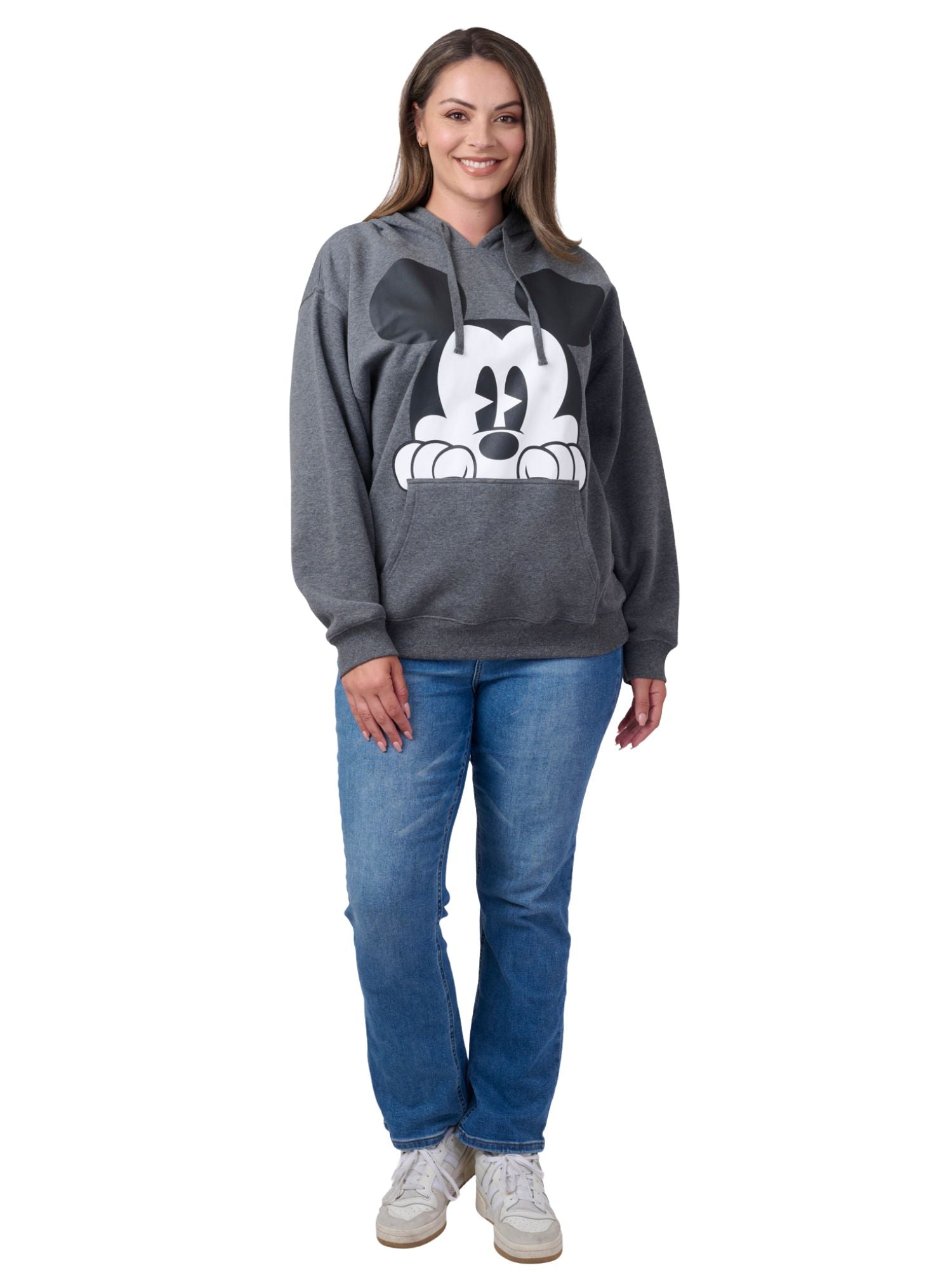 Disney Mickey Mouse Women's & Plus Size Graphic Hoodie, Charcoal Fleece Pullover