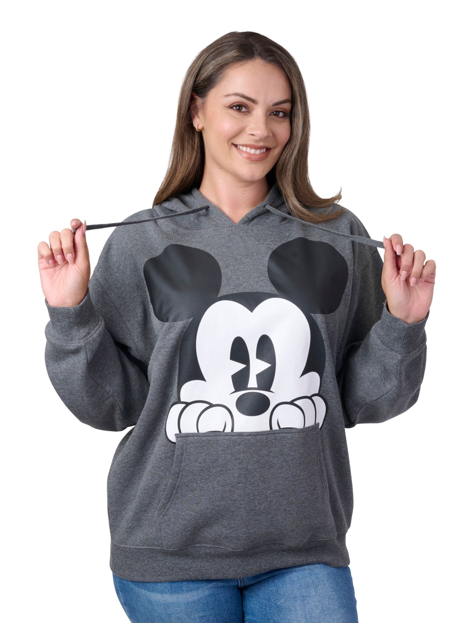 Disney Mickey Mouse Women's & Plus Size Graphic Hoodie, Charcoal Fleece Pullover