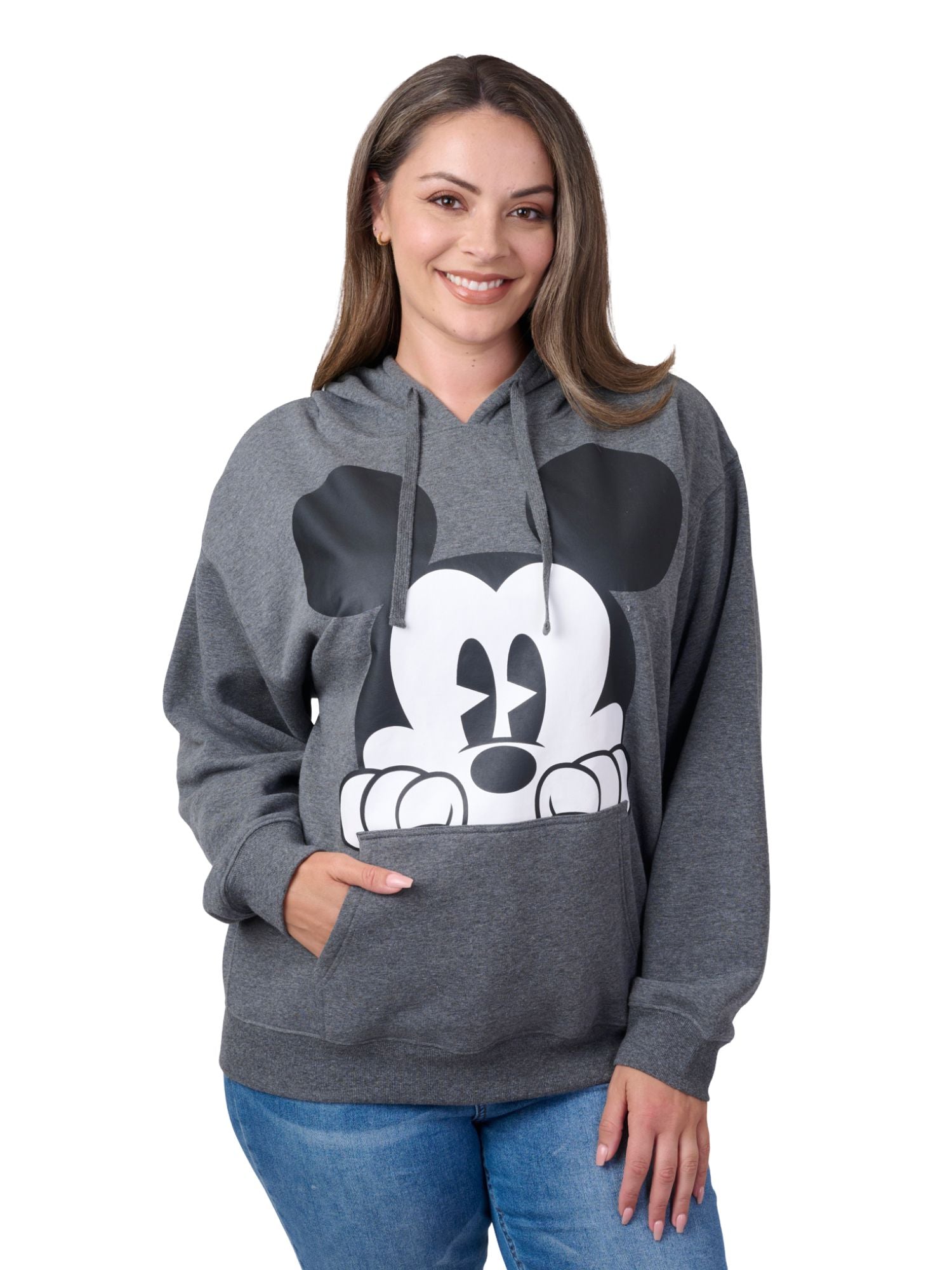 Disney Mickey Mouse Women's & Plus Size Graphic Hoodie, Charcoal Fleece Pullover