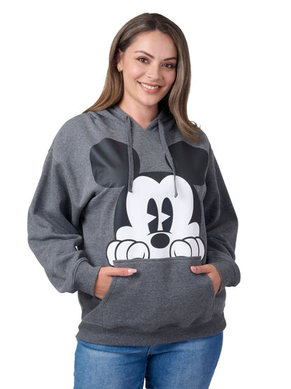 Disney Mickey Mouse Women's & Plus Size Graphic Hoodie, Charcoal Fleece Pullover