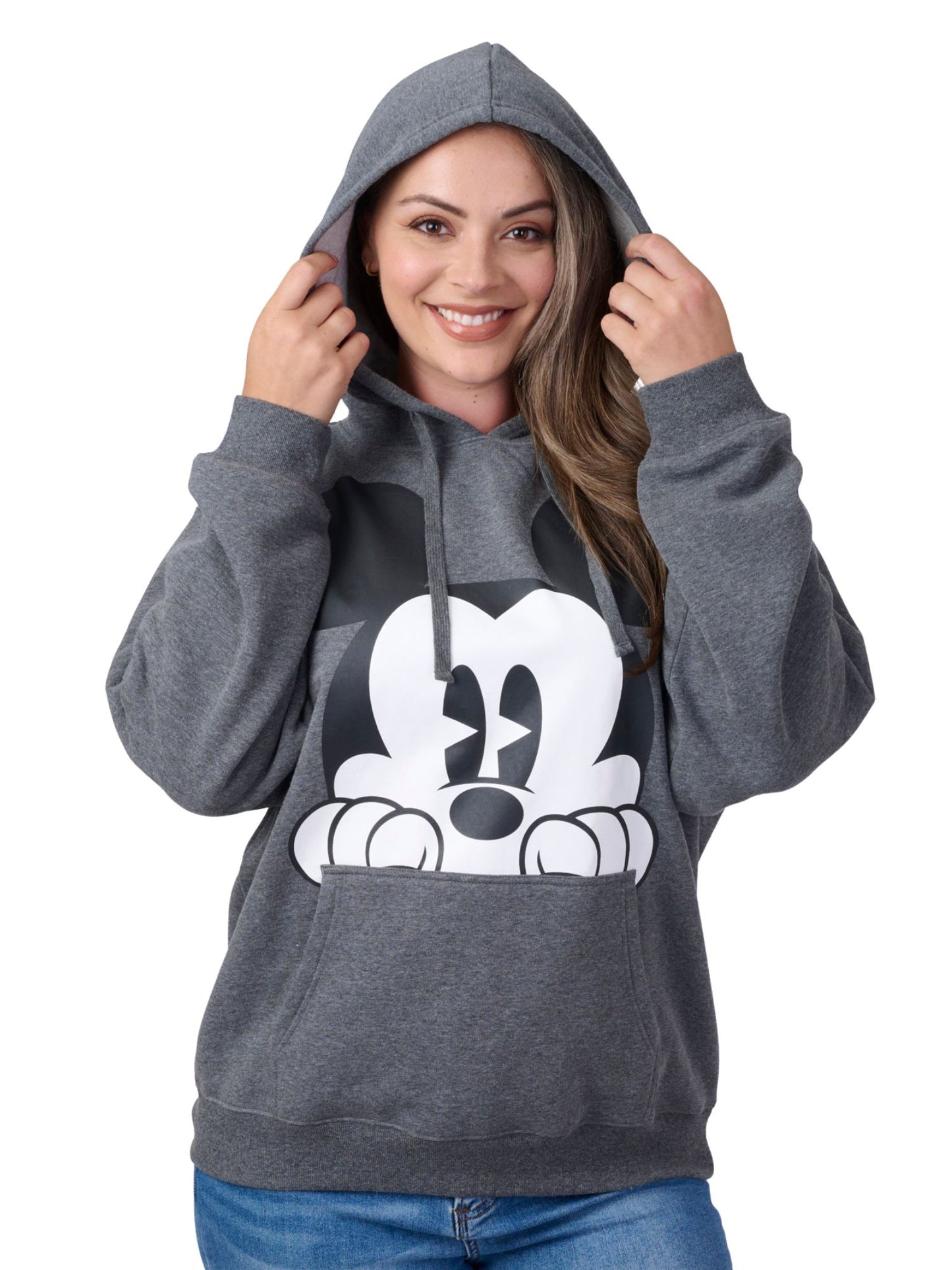 Disney Mickey Mouse Women's & Plus Size Graphic Hoodie, Charcoal Fleece Pullover