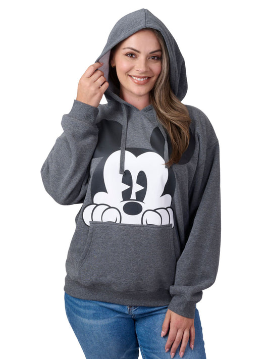 Disney Mickey Mouse Women's & Plus Size Graphic Hoodie, Charcoal Fleece Pullover