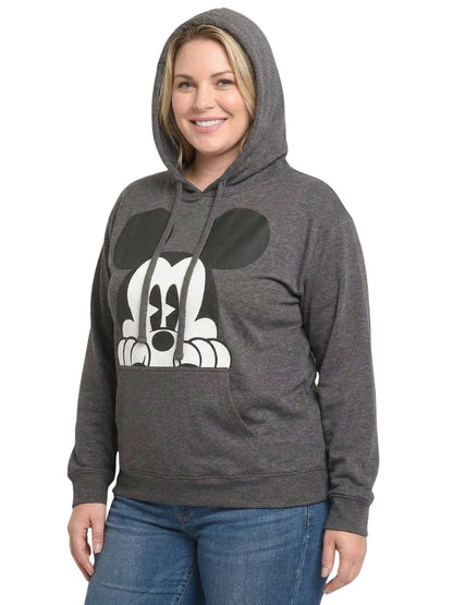 Women's & Women's Plus Mickey Mouse Hoodie Sweatshirt Pullover Charcoal Gray