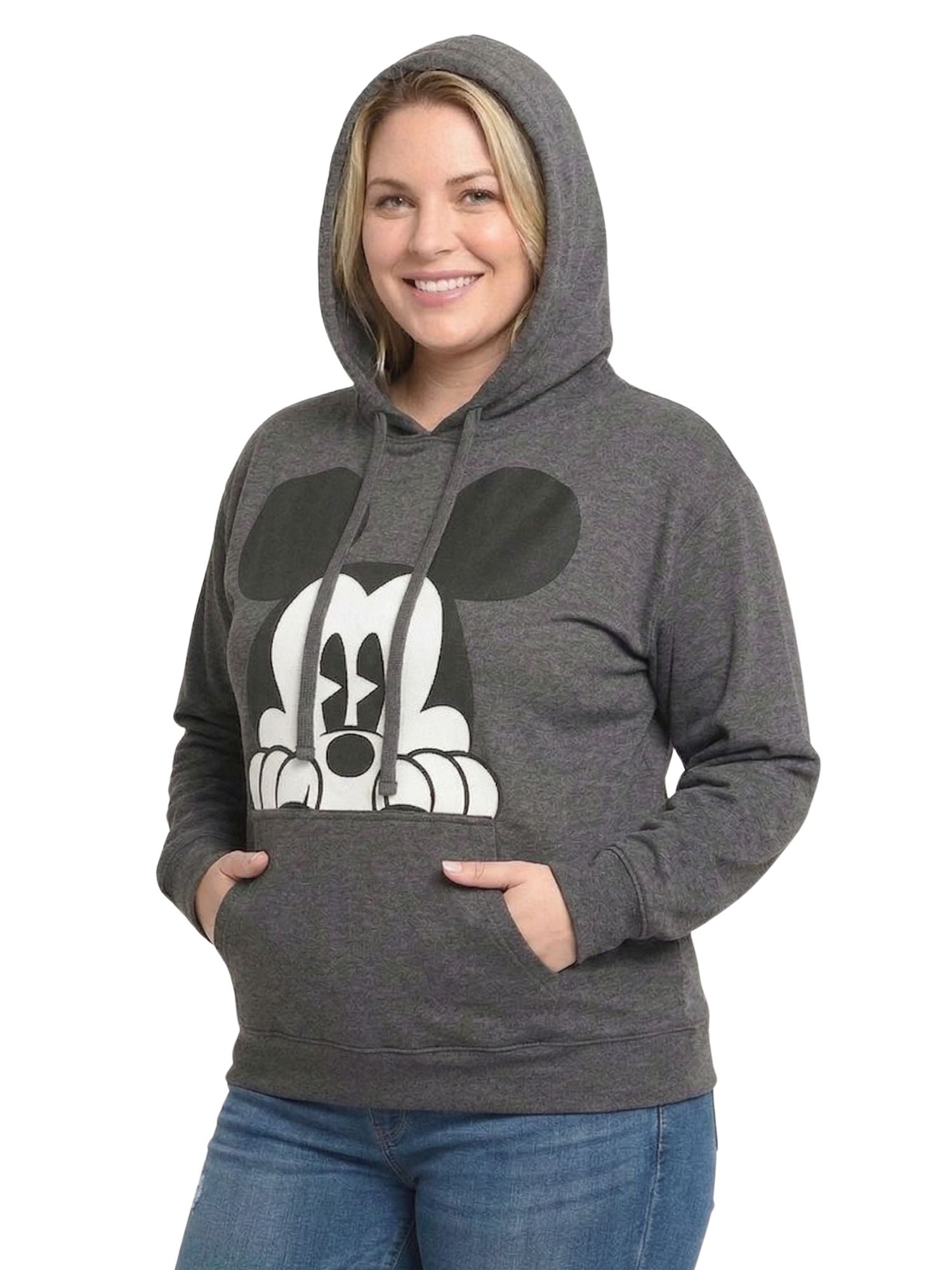 Women's & Women's Plus Mickey Mouse Hoodie Sweatshirt Pullover Charcoal Gray