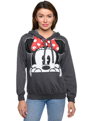 Women's Minnie Mouse Hoodie Pullover Sweatshirt Drawstring Minnie Face Charcoal