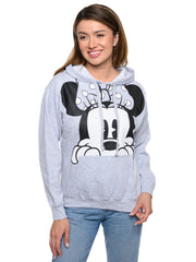 Disney Women Minnie Mouse Hoodie Peeking Pullover Sweatshirt Gray