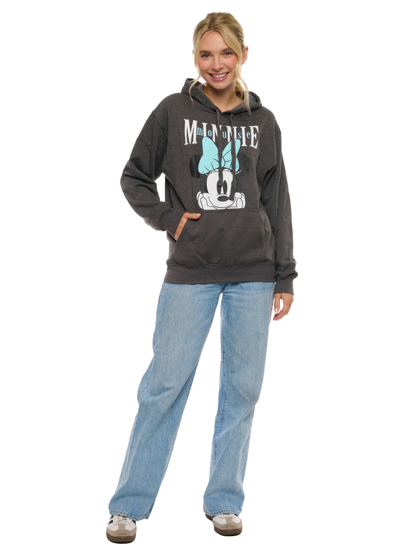 Disney Women's Minnie Mouse Hoodie Sweatshirt Pullover Gray Blue