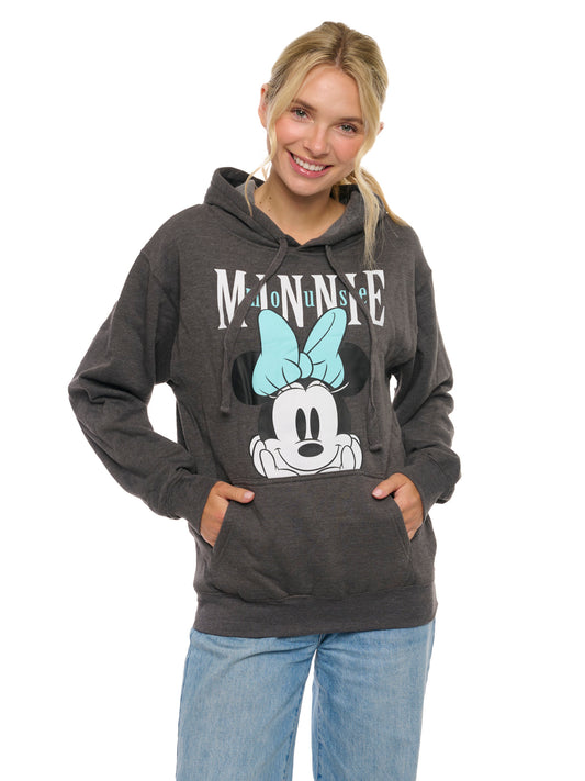 Disney Women's Minnie Mouse Hoodie Sweatshirt Pullover Gray Blue