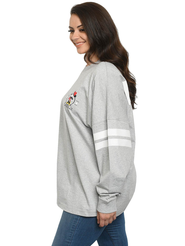 Disney Women Minnie Mouse Sweatshirt Jersey Long Sleeve Light Gray