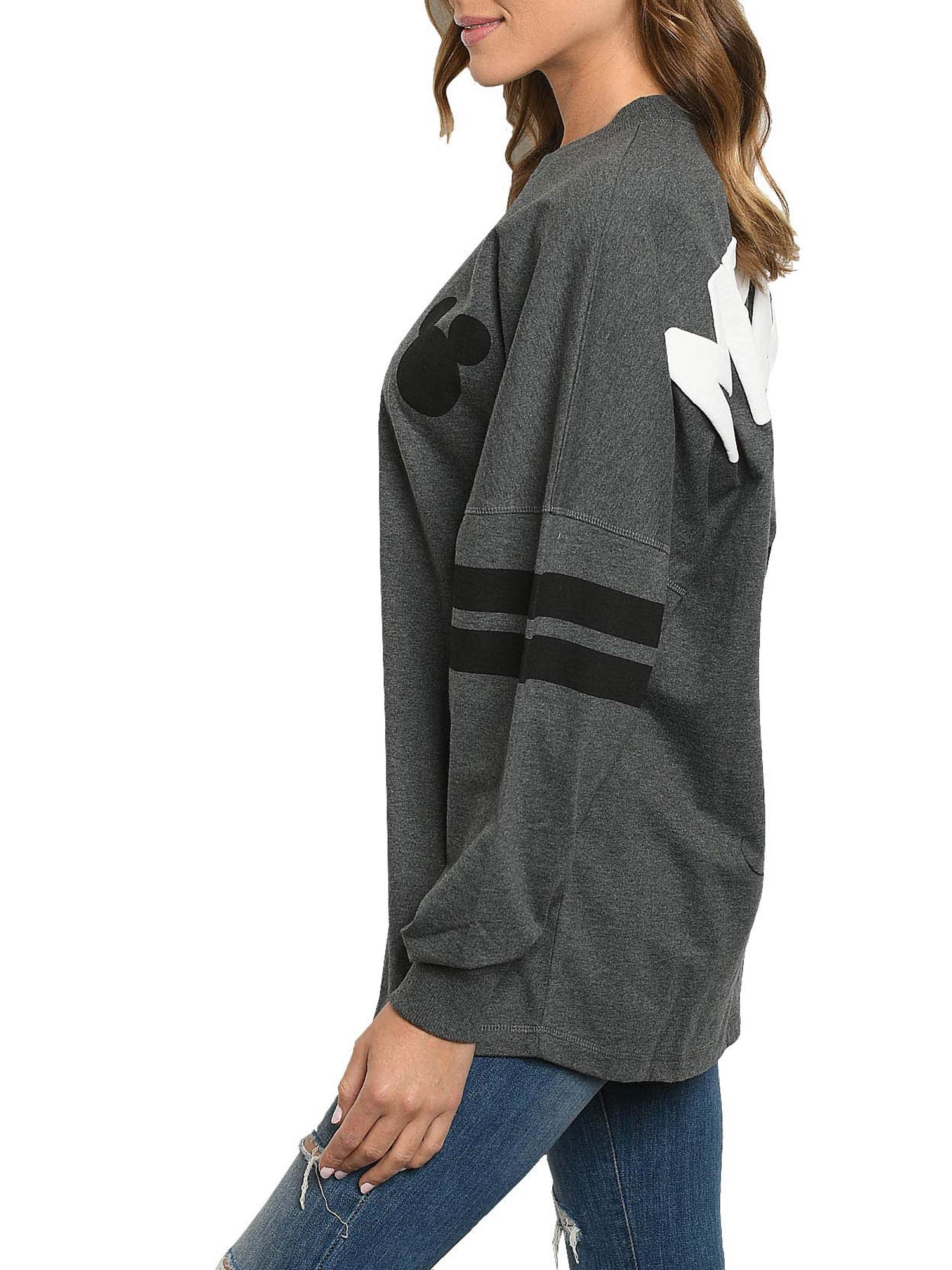 Mickey Mouse Sweatshirt Disney Womens Long Sleeve Oversized Jersey Charcoal Gray