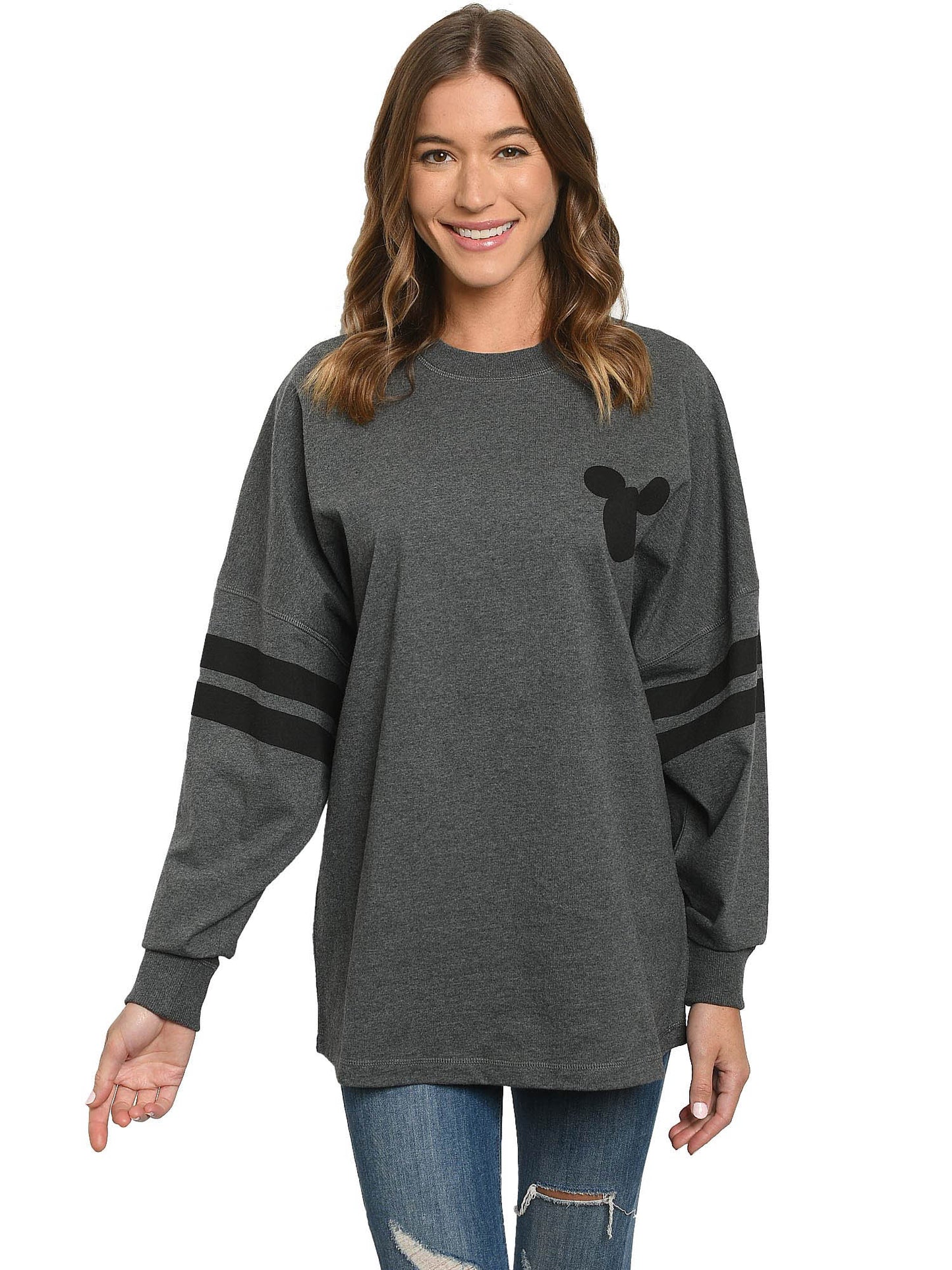 Mickey Mouse Sweatshirt Disney Womens Long Sleeve Oversized Jersey Charcoal Gray