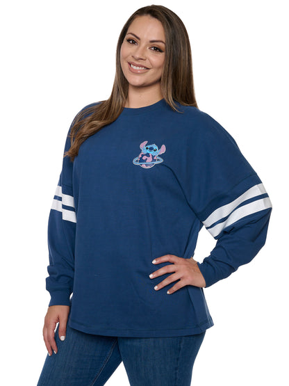 Disney Women's Stitch Long Sleeve Sweatshirt Jersey Blue Hockey Style
