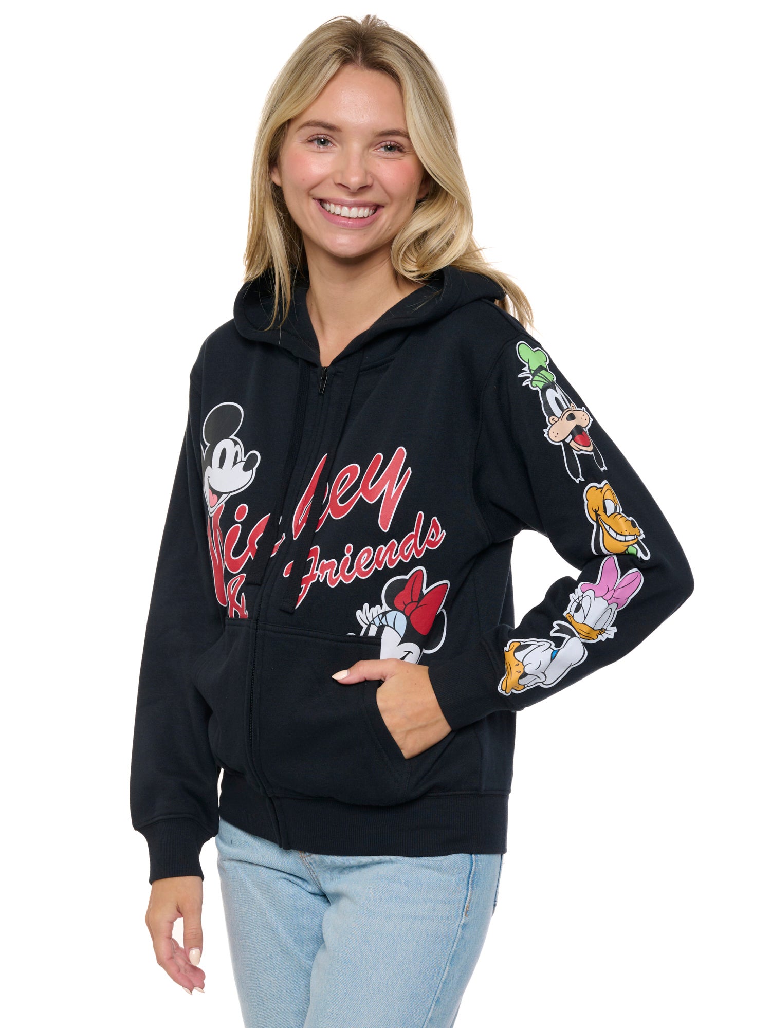 Disney Womens Mickey Mouse Friends Hoodie Sweatshirt Black Zip