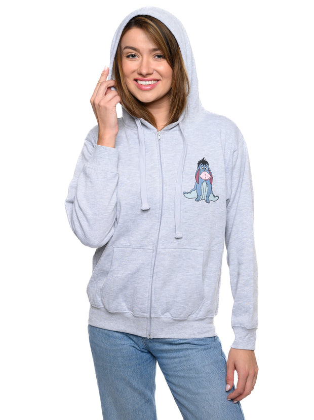Womens Disney Eeyore Winnie The Pooh Tigger Hoodie Sweatshirt Zip Up Gray