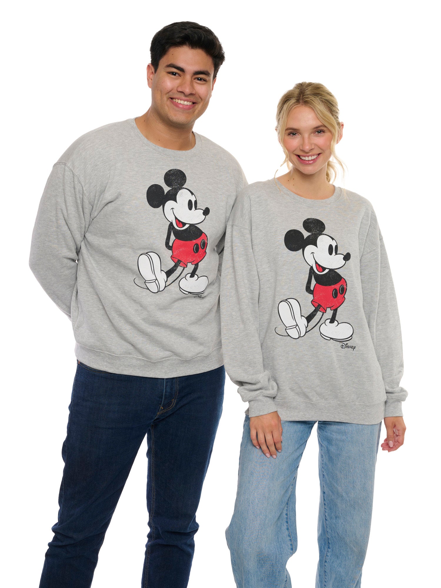 Women's Mickey Mouse Sweatshirt Crew Neck Gray Classic Distressed Print Disney