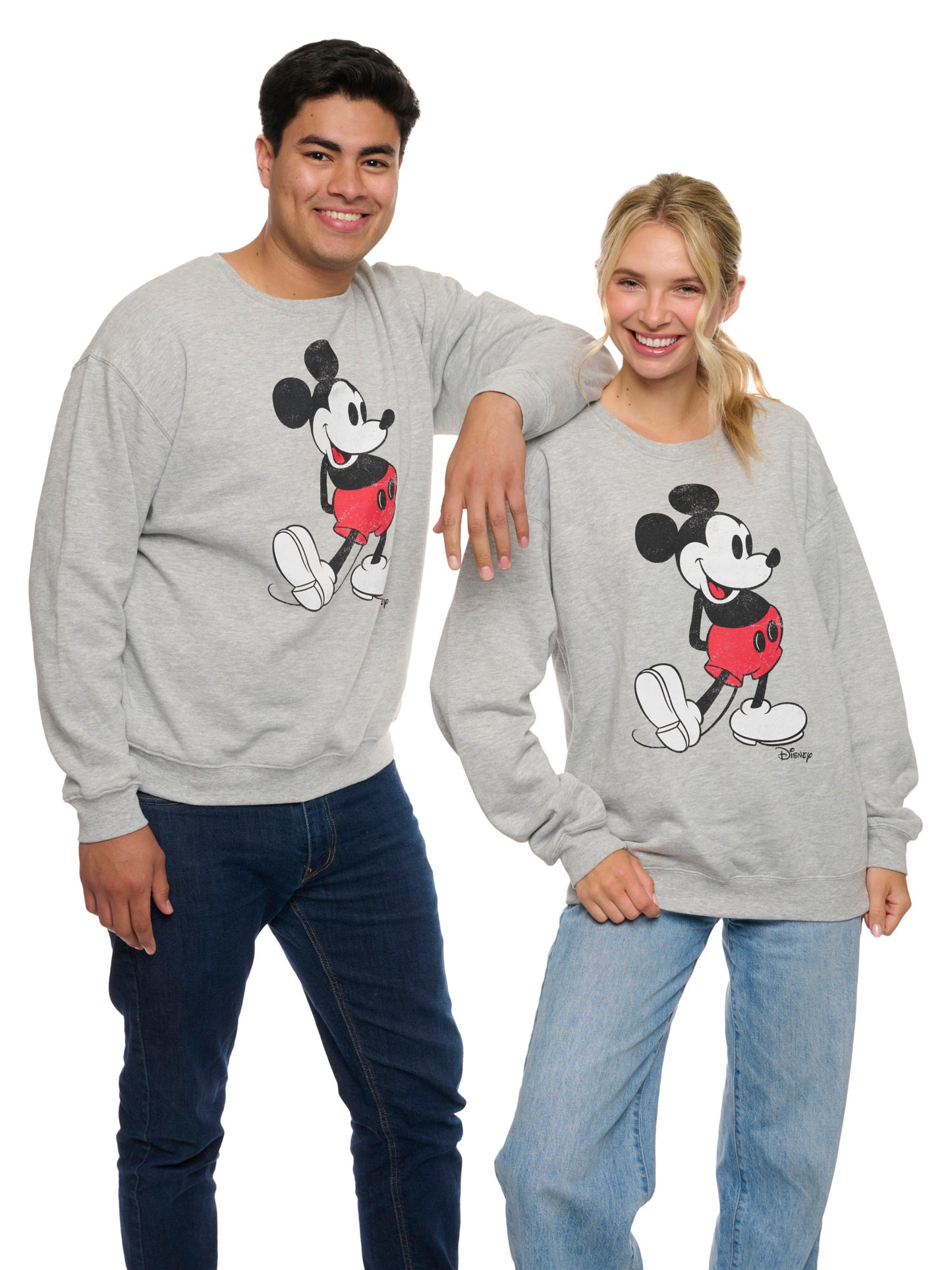 Women's Mickey Mouse Sweatshirt Crew Neck Gray Classic Distressed Print Disney