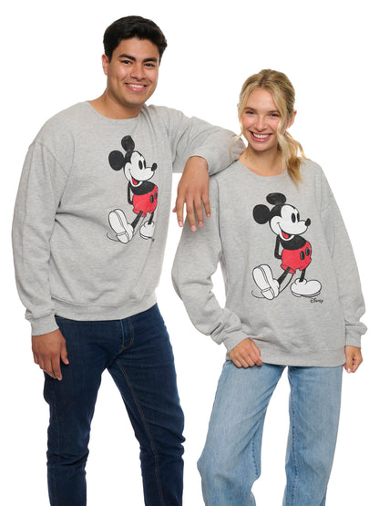 Women's Mickey Mouse Sweatshirt Crew Neck Gray Classic Distressed Print Disney