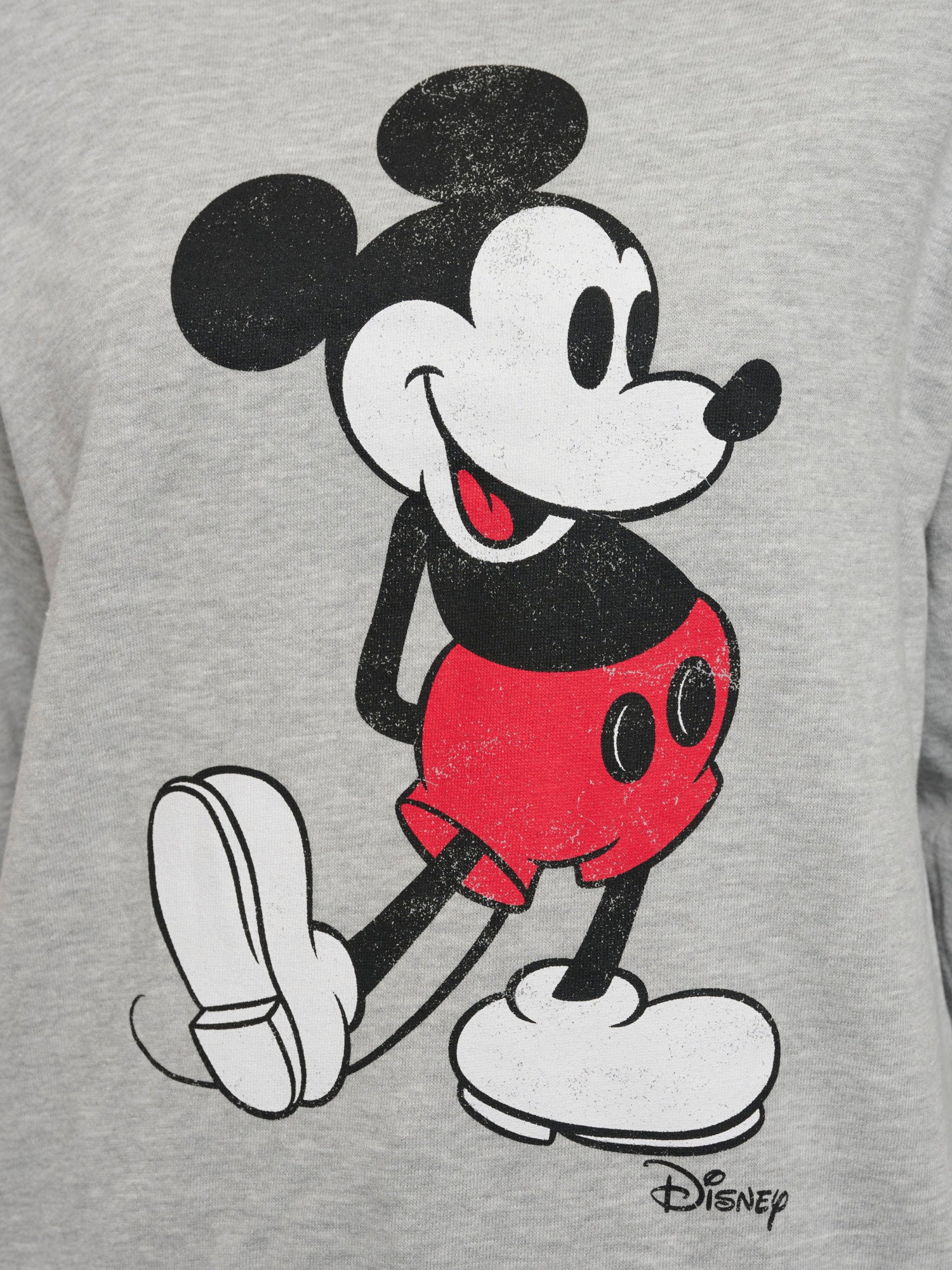 Men's Disney Mickey Mouse Crew Neck Sweatshirt Gray Distressed Classic Print