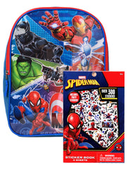 Avengers Backpack 15" and Sticker Book Marvel Spider-Man Iron Man