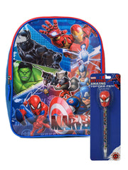 Avengers Marvel Backpack 15" Iron Man Thor w/ Spider-Man Pen Topper Set