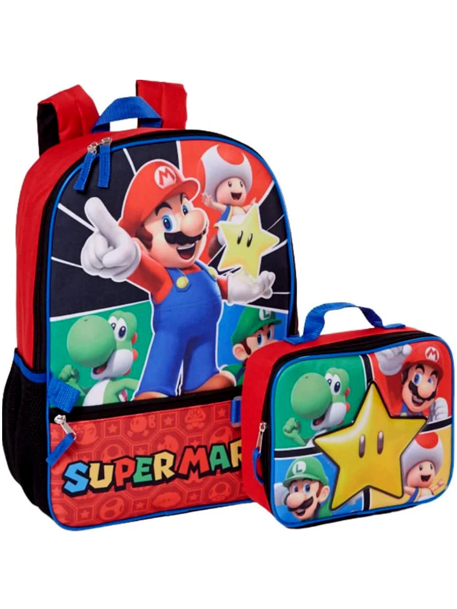 Nintendo Super Mario Backpack 16" & Insulated Lunch Bag Detachable Luigi Yoshi
