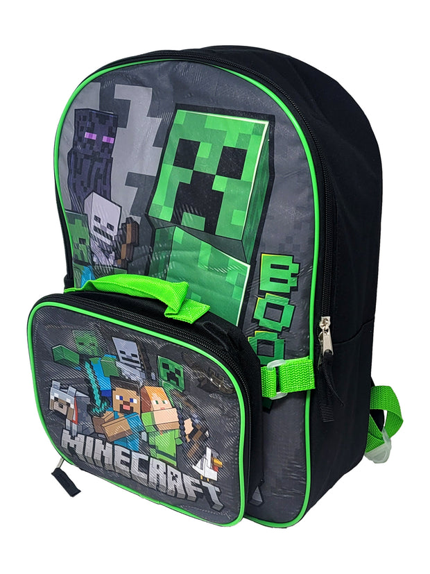 Minecraft Backpack & Lunch Bag Insulated Detachable Creeper Alex Steve Set