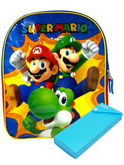 Mario Bros Backpack 15" Luigi Yoshi & Pencil Case Set Nintendo