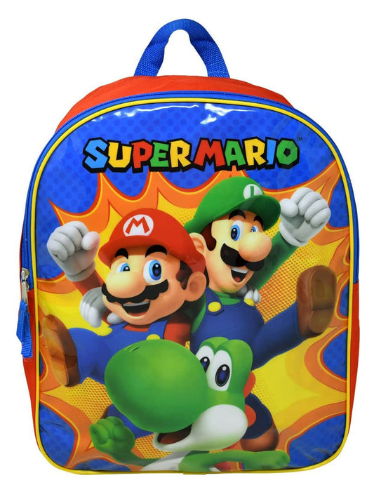 Super Mario Bros Backpack 15" Luigi Yoshi Nintendo Red Blue Boys Video Game
