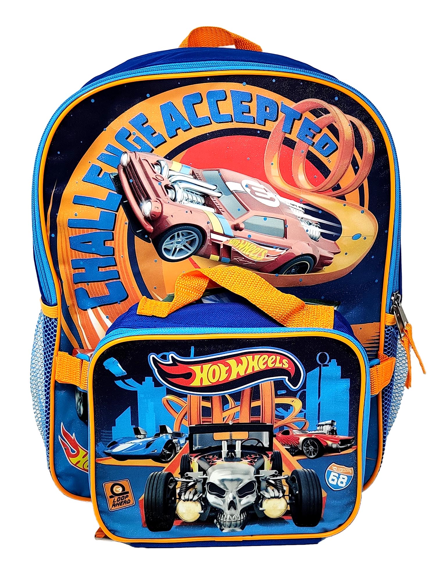 Hot Wheels Backpack 16" & Insulated Lunch Bag Detachable 2-Pcs Race Cars Boys