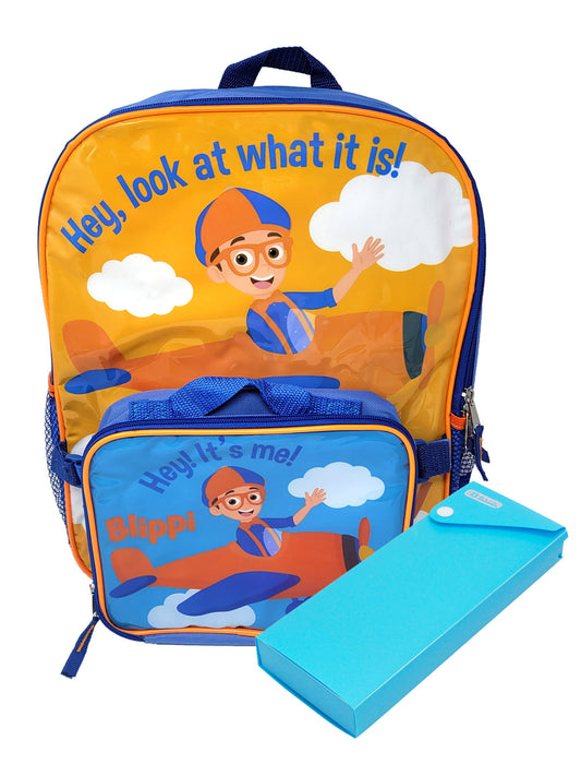 Blippi Backpack 16" & Detachable Insulated Lunch Bag w/ Sliding Pencil Case Set