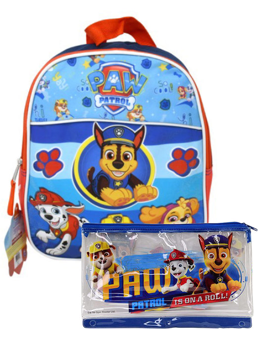 Paw Patrol Small 11" Backpack Sky Pups Heroes & 3-Ring Large Zipper Pencil Case