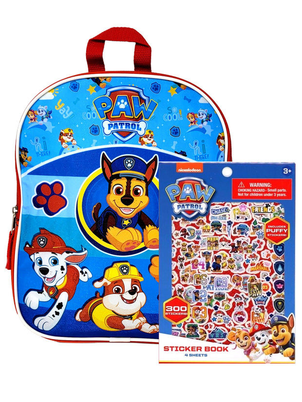 Paw Patrol Mini 11" Backpack Heroes Chase Marshall w/ Sticker Book Set