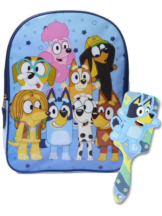 Bluey Bingo and Friends Backpack & Hair Brush 2-Piece Set Blue