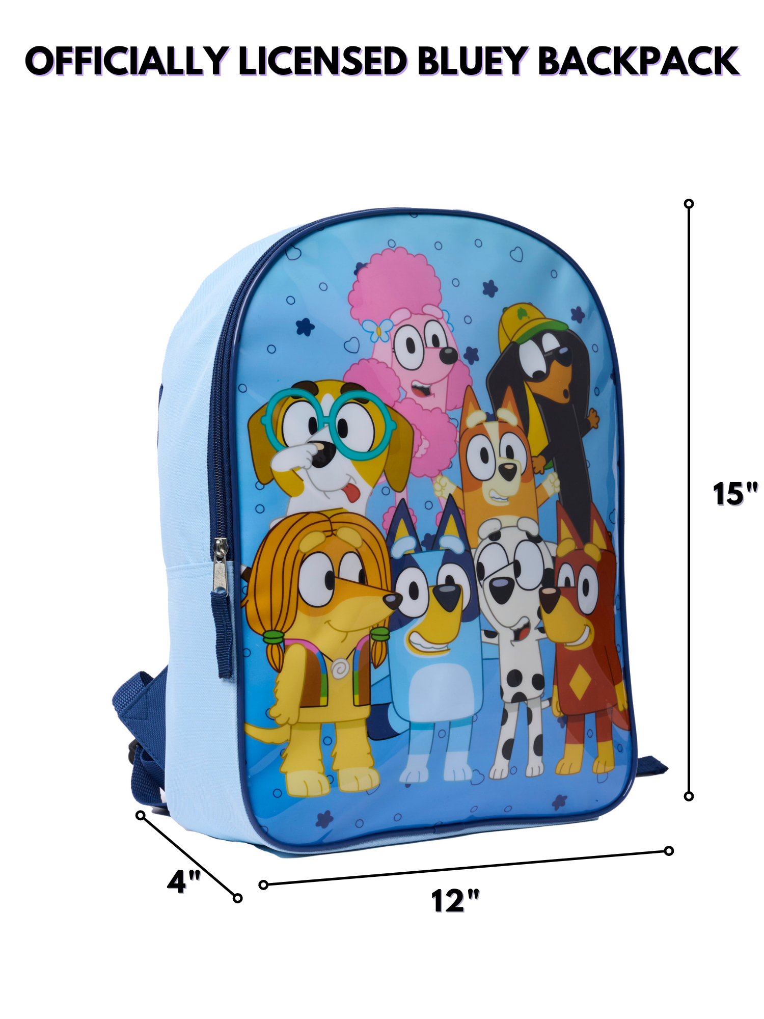 Bluey Bingo and Friends Backpack 15" School Bag Rusty Coco Snickers Indy