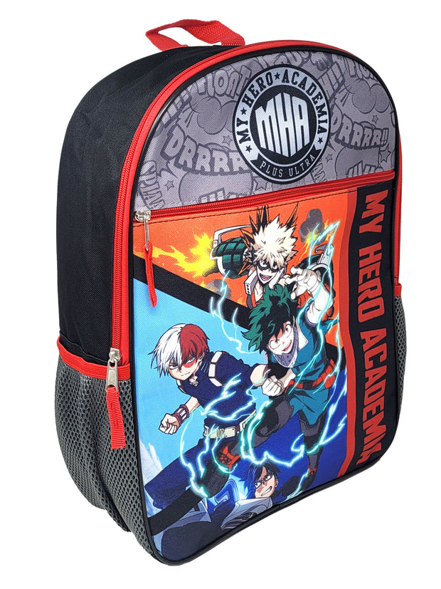 My Hero Academia Backpack 16" Anime Deku Todoroki w/ Sliding Pencil Case Set