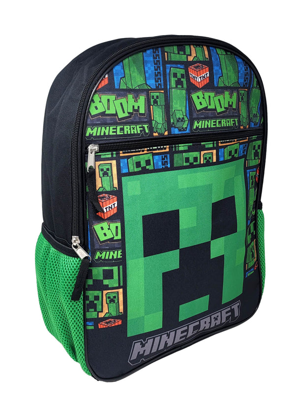 Minecraft Backpack 16"  and Sticker Book Set Creepers TNT Front Pocket