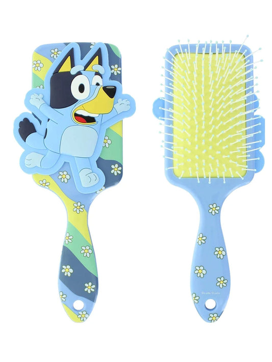 Bluey Hair Brush Girls Kids Paddle Brush Rubber Molded Blue Yellow