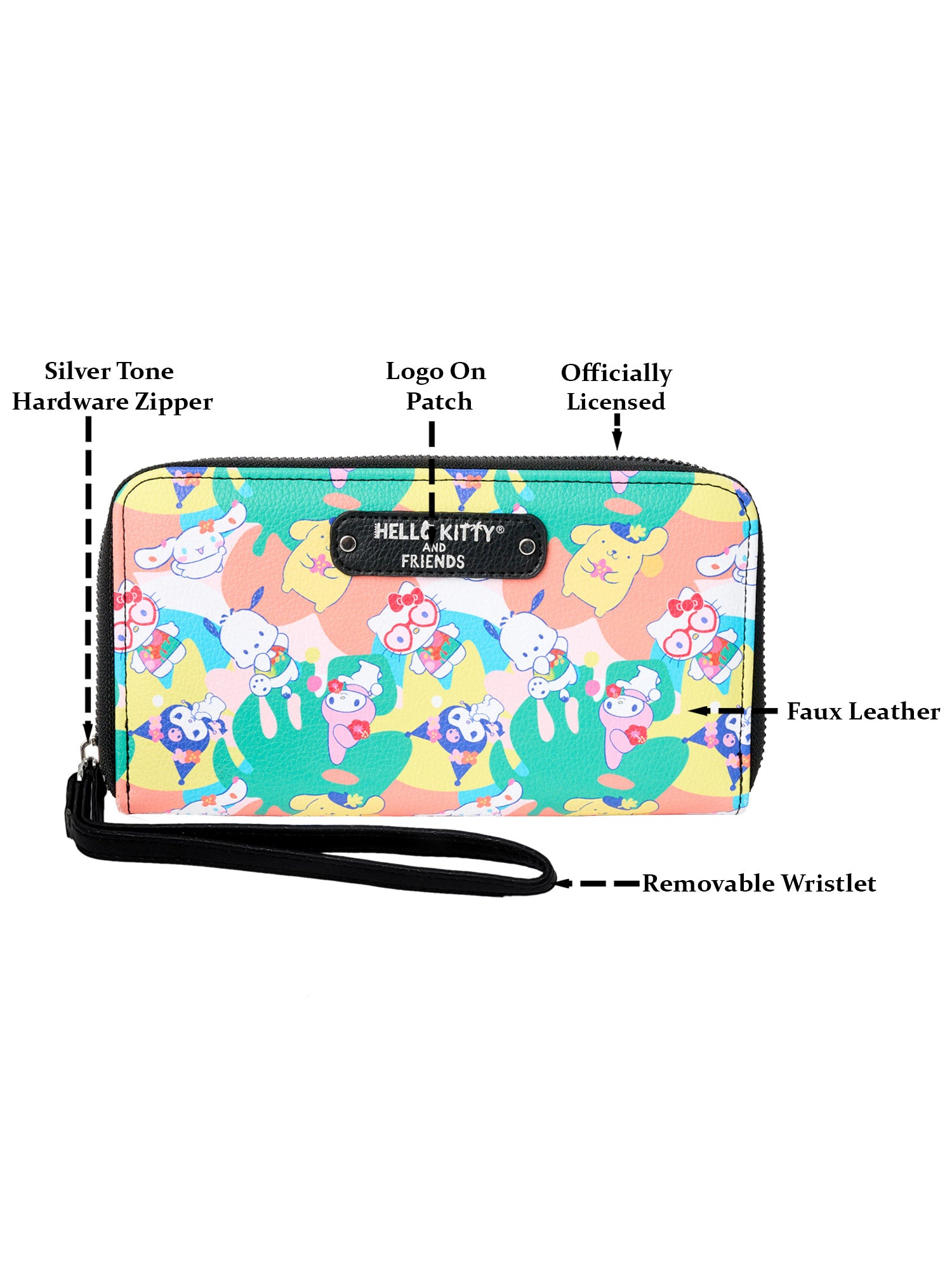 Hello Kitty Women's Wallet Zippered Wristlet Strap Sanrio Kuromi Melody Pochaco