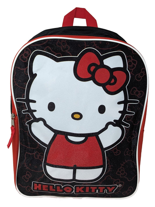Hello Kitty 15” Backpack Sanrio Bows Cat Black Red School Bag Girls