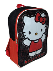 Hello Kitty Backpack 15" Sanrio Cat Black Red Flat Front